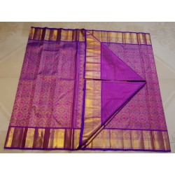 2G Pure Kanjivaram Silk Saree Royal Purple & Royal Blue with Traditional Gold Zari Border | Prahla Silks