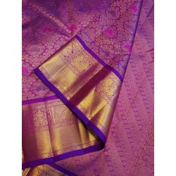 2G Pure Kanjivaram Silk Saree Royal Purple & Royal Blue with Traditional Gold Zari Border | Prahla Silks