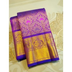 2G Pure Kanjivaram Silk Saree Royal Purple & Royal Blue with Traditional Gold Zari Border | Prahla Silks