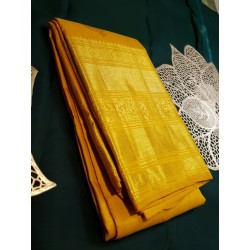 2G Pure Kanjivaram Silk Saree with Buttas and Grand Zari Border- Yellow | Prahla Silks