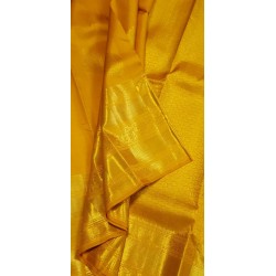 2G Pure Kanjivaram Silk Saree with Buttas and Grand Zari Border- Yellow | Prahla Silks