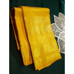 2G Pure Kanjivaram Silk Saree with Buttas and Grand Zari Border- Yellow | Prahla Silks