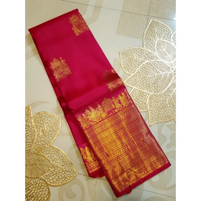 2G Pure Kanjivaram Silk Saree with Buttas and Grand Zari Border- Pink | Prahla Silks