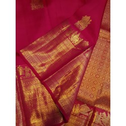 2G Pure Kanjivaram Silk Saree with Buttas and Grand Zari Border- Pink | Prahla Silks