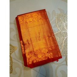 2G Pure Kanjivaram Silk Saree with Buttas and Grand Zari Border- Red, | Prahla Silks