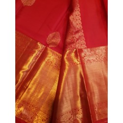 2G Pure Kanjivaram Silk Saree with Buttas and Grand Zari Border- Red, | Prahla Silks