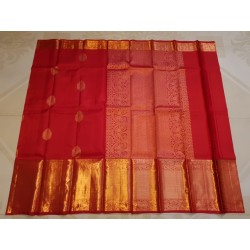 2G Pure Kanjivaram Silk Saree with Buttas and Grand Zari Border- Red, | Prahla Silks