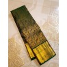 2G Pure Kanjivaram Silk Saree Deep Olive Green with Elephant & Peacock Zari Motifs and Antique Gold Zari Border | Prahla Silks