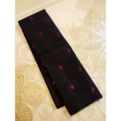 2G Pure Kanjivaram Silk Saree Black with Rani Pink Small Butta Design and Contrast Border | Prahla Silks