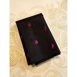 2G Pure Kanjivaram Silk Saree Black with Rani Pink Small Butta Design and Contrast Border | Prahla Silks