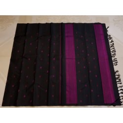 2G Pure Kanjivaram Silk Saree Black with Rani Pink Small Butta Design and Contrast Border | Prahla Silks