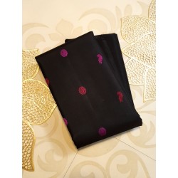 2G Pure Kanjivaram Silk Saree Black with Rani Pink Small Butta Design and Contrast Border | Prahla Silks