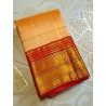2G Pure Kanjivaram Silk Saree Peach Gold with Red Zari Border Traditional Wedding Saree | Prahla Silks