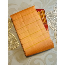 2G Pure Kanjivaram Silk Saree Peach Gold with Red Zari Border Traditional Wedding Saree | Prahla Silks