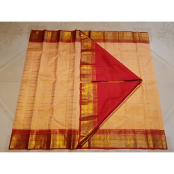 2G Pure Kanjivaram Silk Saree Peach Gold with Red Zari Border Traditional Wedding Saree | Prahla Silks