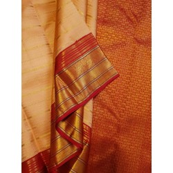 2G Pure Kanjivaram Silk Saree Peach Gold with Red Zari Border Traditional Wedding Saree | Prahla Silks