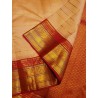 2G Pure Kanjivaram Silk Saree Peach Gold with Red Zari Border Traditional Wedding Saree | Prahla Silks