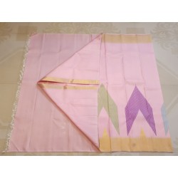 2G Pure Kanjivaram Silk Saree Baby Pink with Multicolor Chevron Geometric Design and Gold Zari Border | Prahla Silks
