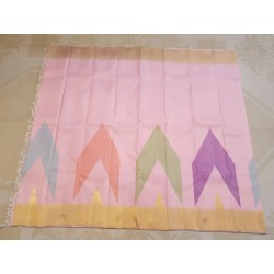 2G Pure Kanjivaram Silk Saree Baby Pink with Multicolor Chevron Geometric Design and Gold Zari Border | Prahla Silks