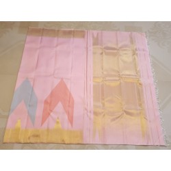 2G Pure Kanjivaram Silk Saree Baby Pink with Multicolor Chevron Geometric Design and Gold Zari Border | Prahla Silks