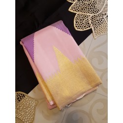 2G Pure Kanjivaram Silk Saree Baby Pink with Multicolor Chevron Geometric Design and Gold Zari Border | Prahla Silks