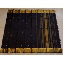 2G Pure Kanjivaram Silk Saree Black with Gold Zari Border & Small Butta | Traditional Kanchipuram Pattu Saree – Prahla Silks
