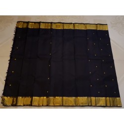 2G Pure Kanjivaram Silk Saree Black with Gold Zari Border & Small Butta | Traditional Kanchipuram Pattu Saree – Prahla Silks