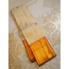 2G Pure Kanjivaram Silk Saree Off White with Mango Orange Zari Border & Annam Butta | Prahla Silks