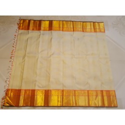 2G Pure Kanjivaram Silk Saree Off White with Mango Orange Zari Border & Annam Butta | Prahla Silks