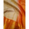 2G Pure Kanjivaram Silk Saree Off White with Mango Orange Zari Border & Annam Butta | Prahla Silks