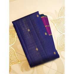 2G Pure Kanjivaram Silk Saree Royal Blue with Magenta Elephant & Peacock Zari Border | Prahla Silks