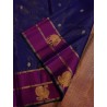 2G Pure Kanjivaram Silk Saree Royal Blue with Magenta Elephant & Peacock Zari Border | Prahla Silks