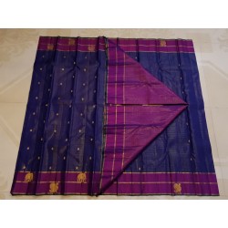 2G Pure Kanjivaram Silk Saree Royal Blue with Magenta Elephant & Peacock Zari Border | Prahla Silks
