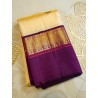 2G Pure Kanjivaram Silk Saree Sandal Colour with Purple Zari Border & Gold Butta | Prahla Silks