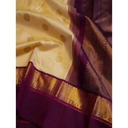 2G Pure Kanjivaram Silk Saree Sandal Colour with Purple Zari Border & Gold Butta | Prahla Silks