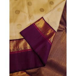 2G Pure Kanjivaram Silk Saree Sandal Colour with Purple Zari Border & Gold Butta | Prahla Silks