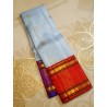 2G Pure Kanjivaram Silk Saree Sky Blue with Red & Purple Zari Border Traditional Butta Saree | Prahla Silks Ganga Jamuna