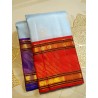 2G Pure Kanjivaram Silk Saree Sky Blue with Red & Purple Zari Border Traditional Butta Saree | Prahla Silks Ganga Jamuna
