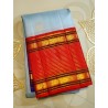 2G Pure Kanjivaram Silk Saree Sky Blue with Red & Purple Zari Border Traditional Butta Saree | Prahla Silks Ganga Jamuna