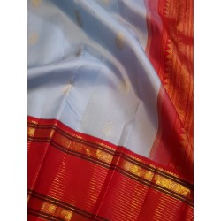 2G Pure Kanjivaram Silk Saree Sky Blue with Red & Purple Zari Border Traditional Butta Saree | Prahla Silks Ganga Jamuna