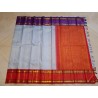 2G Pure Kanjivaram Silk Saree Sky Blue with Red & Purple Zari Border Traditional Butta Saree | Prahla Silks Ganga Jamuna