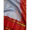2G Pure Kanjivaram Silk Saree Sky Blue with Red & Purple Zari Border Traditional Butta Saree | Prahla Silks Ganga Jamuna