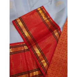 2G Pure Kanjivaram Silk Saree Sky Blue with Red & Purple Zari Border Traditional Butta Saree | Prahla Silks Ganga Jamuna