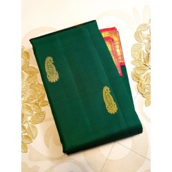 2G Pure Kanjivaram Silk Saree Bottle Green with Chilli Red Border & Gold Butta | Prahla Silks