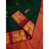 2G Pure Kanjivaram Silk Saree Bottle Green with Chilli Red Border & Gold Butta | Prahla Silks