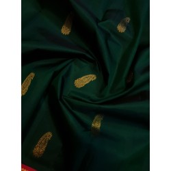 2G Pure Kanjivaram Silk Saree Bottle Green with Chilli Red Border & Gold Butta | Prahla Silks