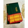 2G Pure Kanjivaram Silk Saree Bottle Green with Chilli Red Border & Gold Butta | Prahla Silks