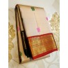 2G Pure Kanjivaram Silk Saree Off White with Pink & Green Peacock Butta and Chilli Red Gold Zari Border | Prahla Silks