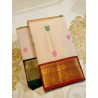 2G Pure Kanjivaram Silk Saree Off White with Pink & Green Peacock Butta and Chilli Red Gold Zari Border | Prahla Silks