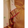 2G Pure Kanjivaram Silk Saree Off White with Pink & Green Peacock Butta and Chilli Red Gold Zari Border | Prahla Silks